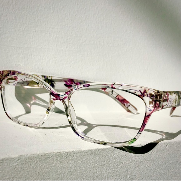 Crystal clear Mod Cat Eye floral Eyeglasses - Picture 3 of 6